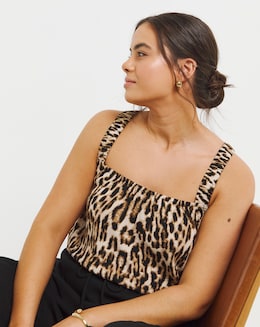 Leopard Crinkle Ruched Strap Cami