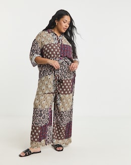 Patchwork Print Crinkle Shirt