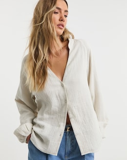 Stone Cheesecloth Boxy Shirt