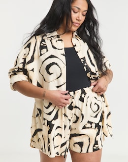 Mono Print Linen Blend Shirt