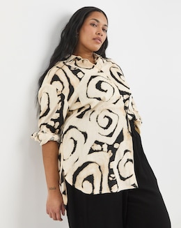 Mono Print Linen Blend Shirt