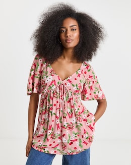 Crinkle Short Sleeve Tie Front Blouse