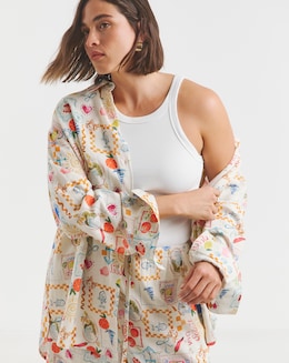Conversational Print Linen Blend Shirt