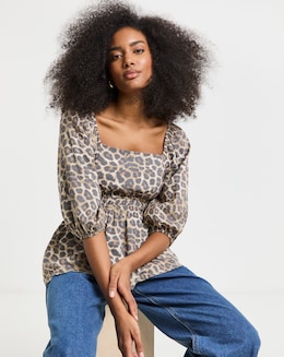 Leopard Square Neck Printed Blouse