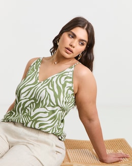 Khaki Print V Neck Cami