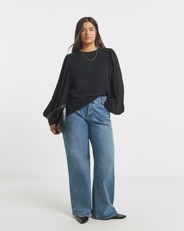 Black Exaggerated Sleeve Blouse