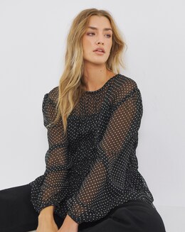 Georgette Spot Shirred Blouse