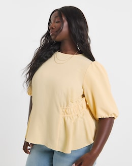 Butter Yellow Puff Sleeve Peplum Blouse
