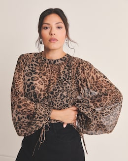 Leopard Georgette High Neck Blouse - Image