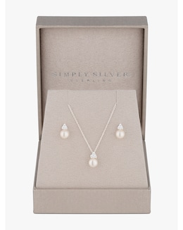 Simply Silver Sterling Silver 925 Freshwater Pearl Set - Gift Boxed