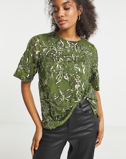 Joanna Hope Floral Sequin Top