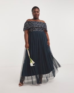 Maya Bardot Sequin Embellishment Tulle Maxi Dress