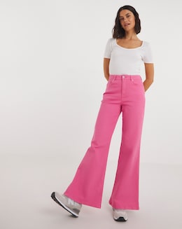 Mock Button Shirred Waist Wide Leg Sailor Pants In WHITE