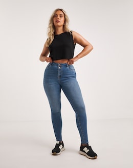 Mid Blue Double Button Chloe Skinny Jean