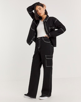 Contrast Stitch Wide Leg Cargo Jean