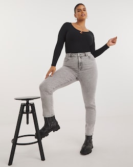 Grey Lara Slim Mom Jean
