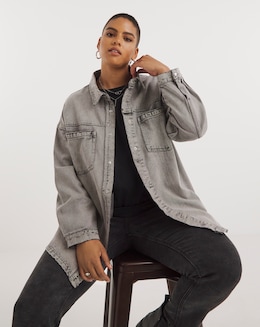 Grey Utility Longline Denim Shacket