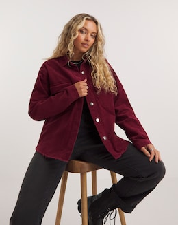 Burgundy Cord Cargo Pocket Shacket Coord