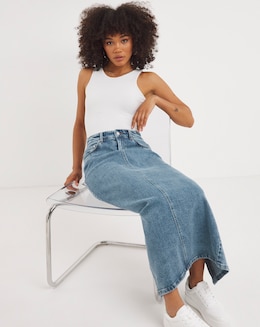 Blue Back Split Maxi Denim Skirt