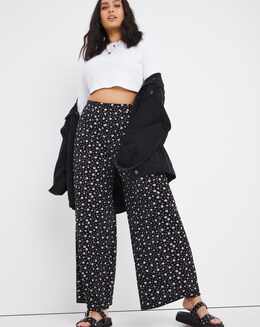 Ditsy Print Jersey Wide Leg Trouser