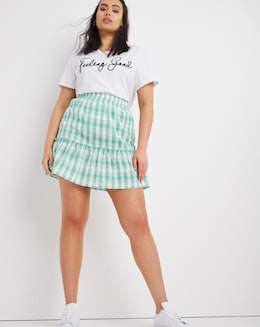Gingham Shirred Mini Skirt