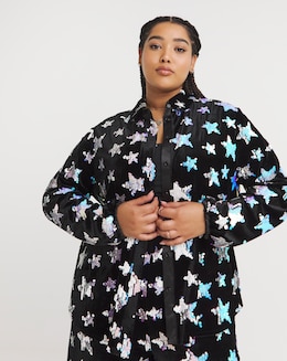 Twisted Wunder Julian Black Velvet Sequin Star Shirt