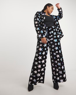 Twisted Wunder Clare Black Velvet Sequin Star Trouser