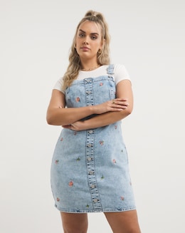 Floral Embroidered Dungaree Dress