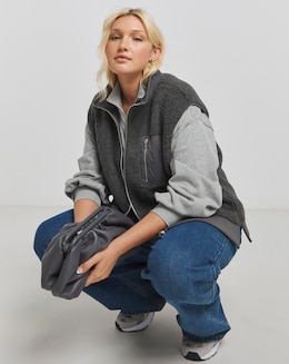 Charcoal Teddy Gilet With Nylon Pocket