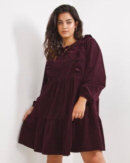 Babycord Long Sleeve Ruffle Smock Dress