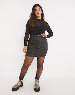 Black Coated Denim Skirt