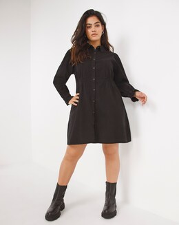 Black Denim Smock Shirt Dress