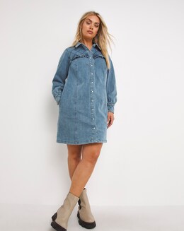 Quilt Ruffle Detail Straight Dress