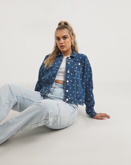 Heart Print Western Denim Jacket