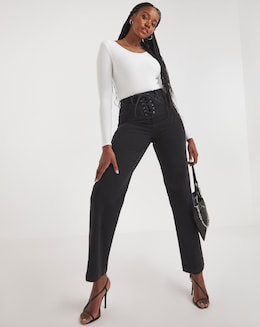 Lace Through High Rise Straight Leg Jean