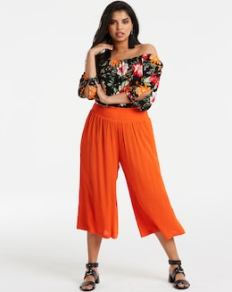 Crinkle Shirred Waist Culottes