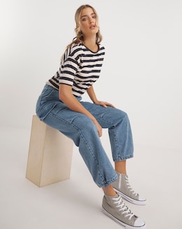 Wide Leg Denim Parachute Jeans