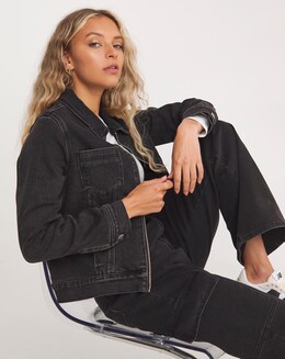 RE/DONE Patchwork Cropped Zip-Front Denim Jacket