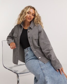 Grey Cord Cargo Pocket Shacket Coord
