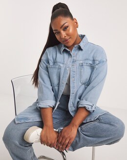 Light Wash Utility Longline Shacket