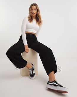 Black Cord Wide Leg Cargo Jean