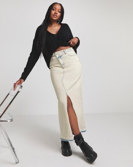 Vintage Wash Let Down Hem Maxi Skirt
