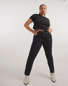 Floral Embroidered Slim Mom Jean