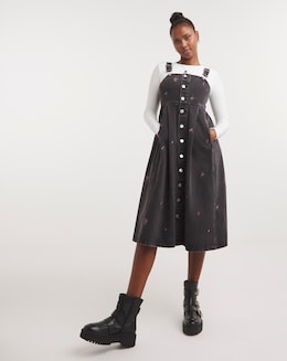 Floral Embroidered Dungaree Dress