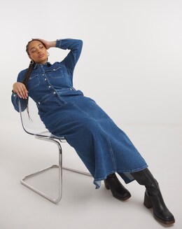 Blue Denim Maxi Shirt Dress
