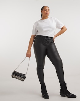 Lace Through Coated Black Skinny Jean