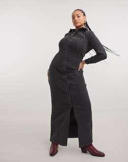 Black Denim Button Through Maxi Dress