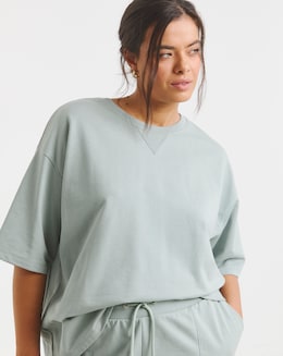 Sage Short Sleeve Sweatshirt with Rib Detail