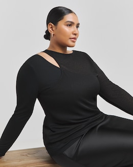 Black 2 in 1 Knit Look Mesh Top