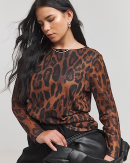 Leopard Print Mesh Scoop Back Top